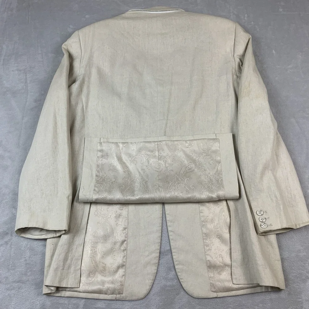 bianco Brioni Blazer 42L Beige Loro Piana 100% Linen Lined Spots* Missing Button